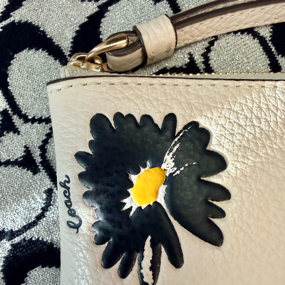 Coach Black and Yellow Floral Wristlet - Picture 3 of 6